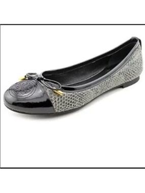 Tory Burch Black Patent Toe Gray Snakeskin Ballet Flat Shoes 9.5